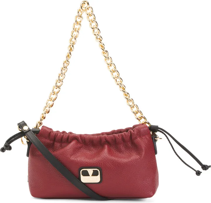 Made In Italy Leather Baguette With Chain Detail