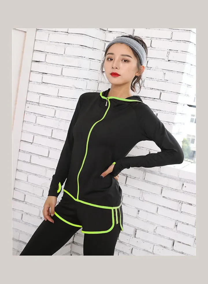 5-piece Women Sport Yoga Gym Running Sportwear Suit Fitness Clothes Green/Black green