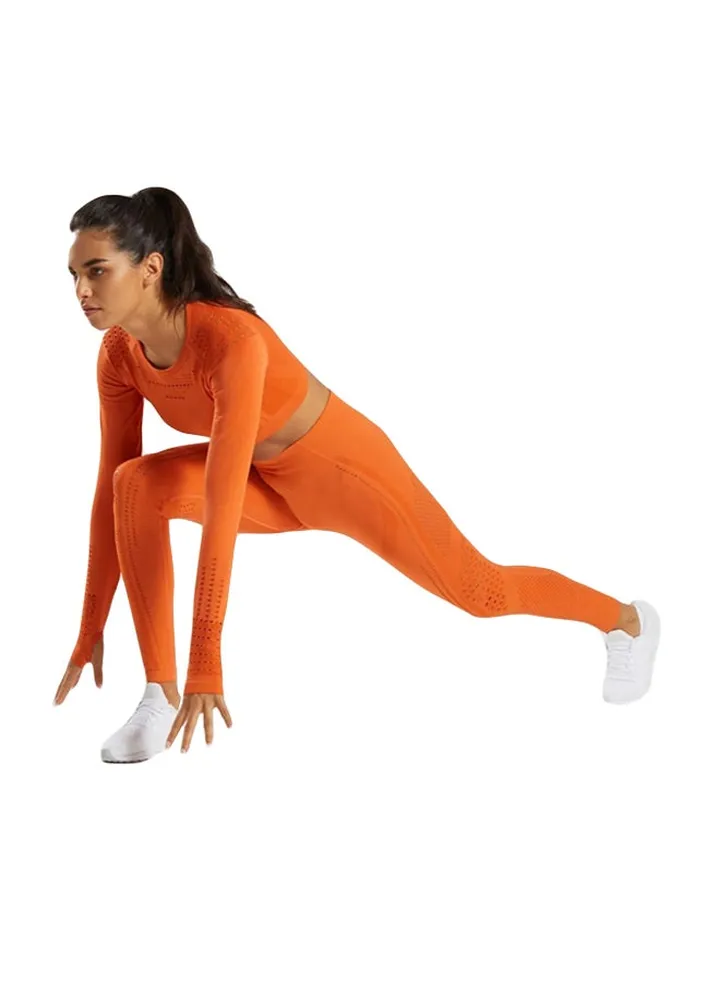 Sports Long Sleeve Elastic Hollow Yoga Set Orange