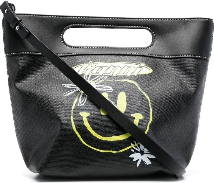 Smiley-print tote bag