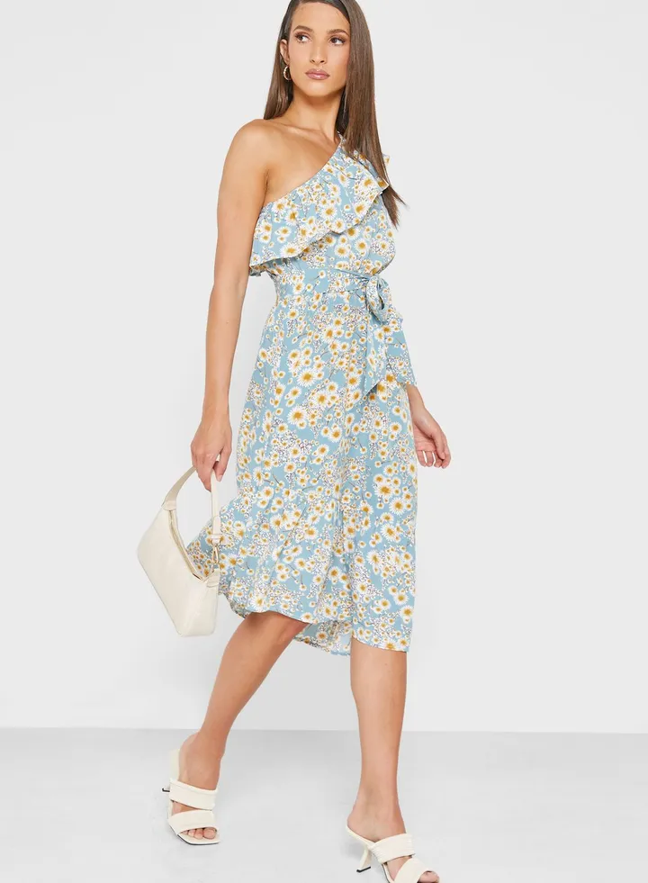Ruffled One Shoulder Dress