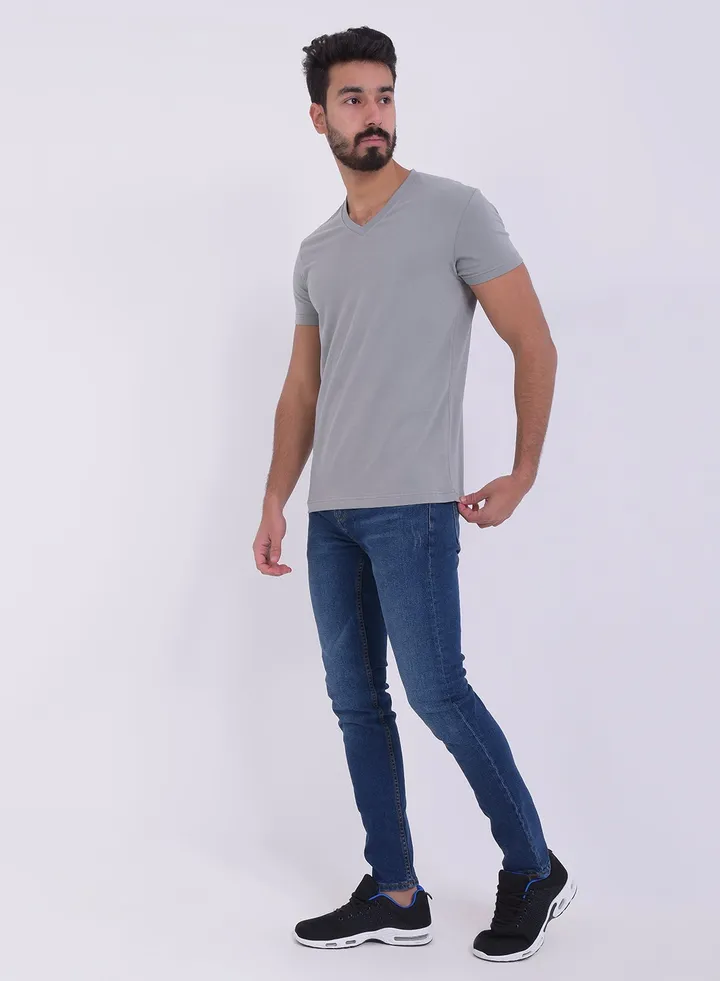 Short Sleeve V-Neck T-shirt Grey