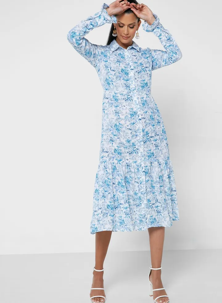 Tiered Dress With Shirt Collar