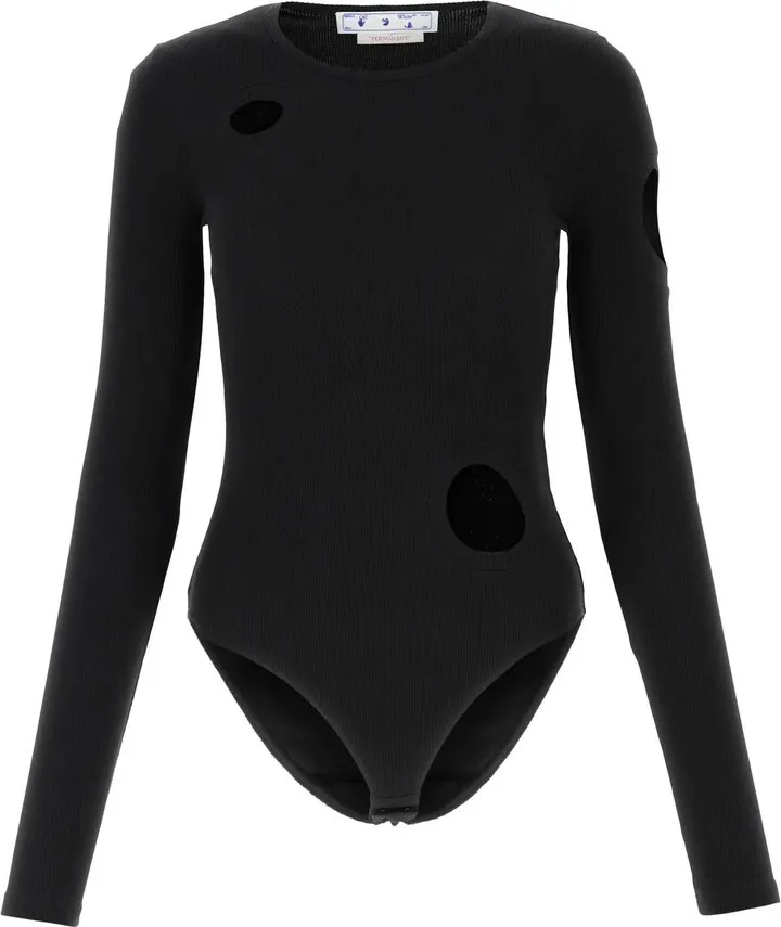 Ribbed bodysuit realized in stretch cotton characterized by Meteor cut-out details at the front and on the sleeve.