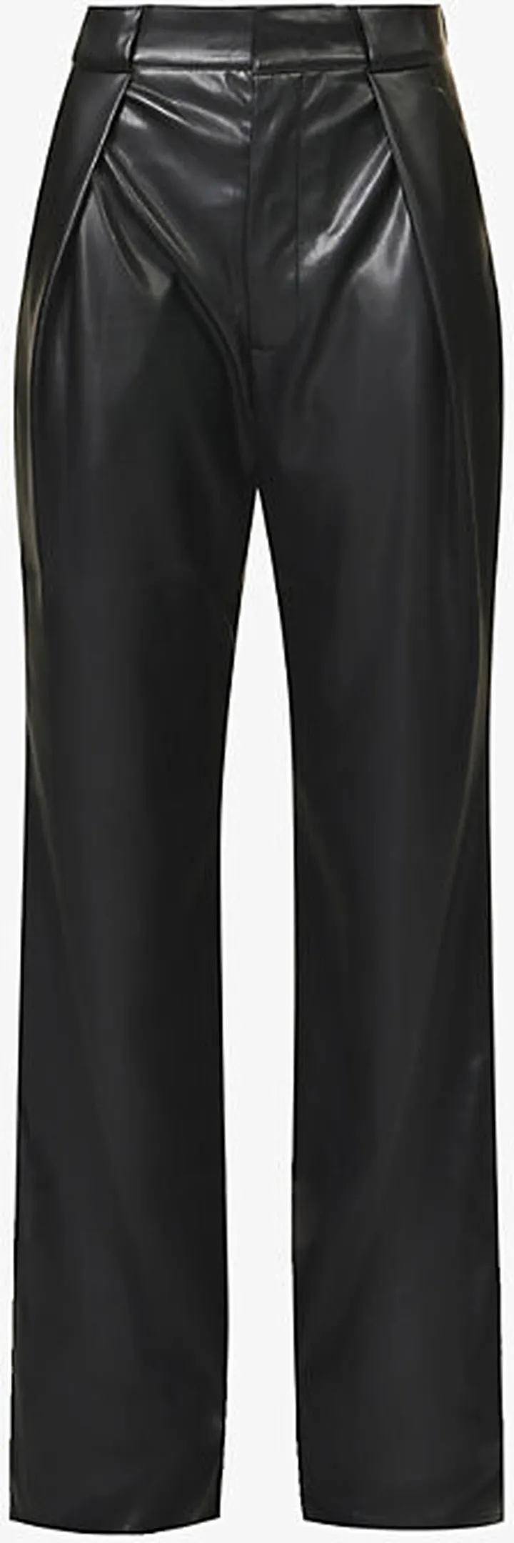 Womens Black - Blk Tunnel Vision Pleated High-rise Faux-leather Trousers