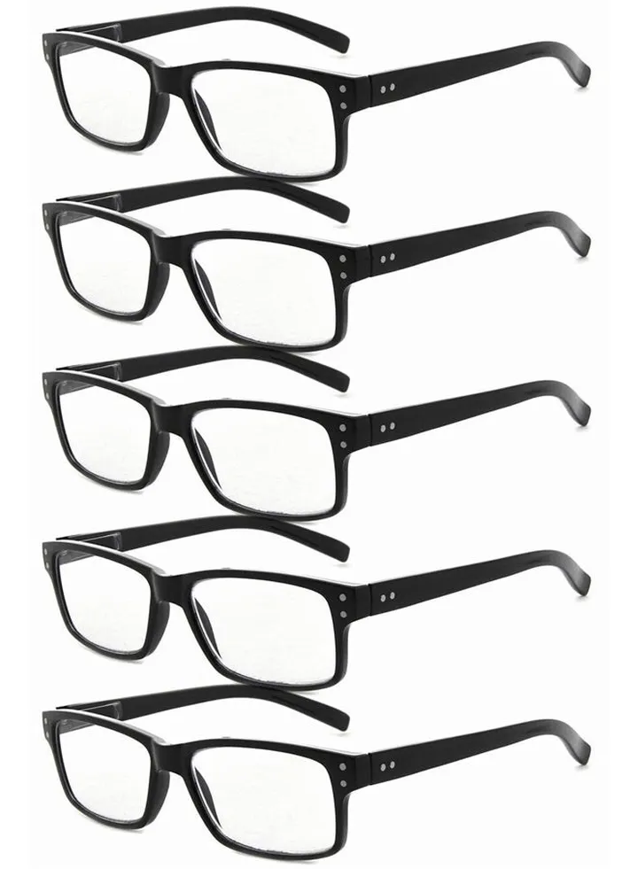 5 Pack Reading Glasses for Men Spring Hinges Classic Readers Black Frame +2.00