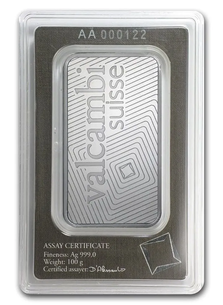 Valcambi Suisse Silver 100 gram bar