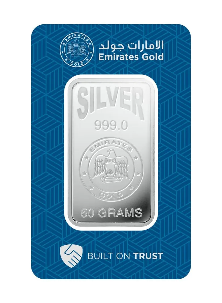 Emirates 50g Pure Silver Bar 999 - 50Grams