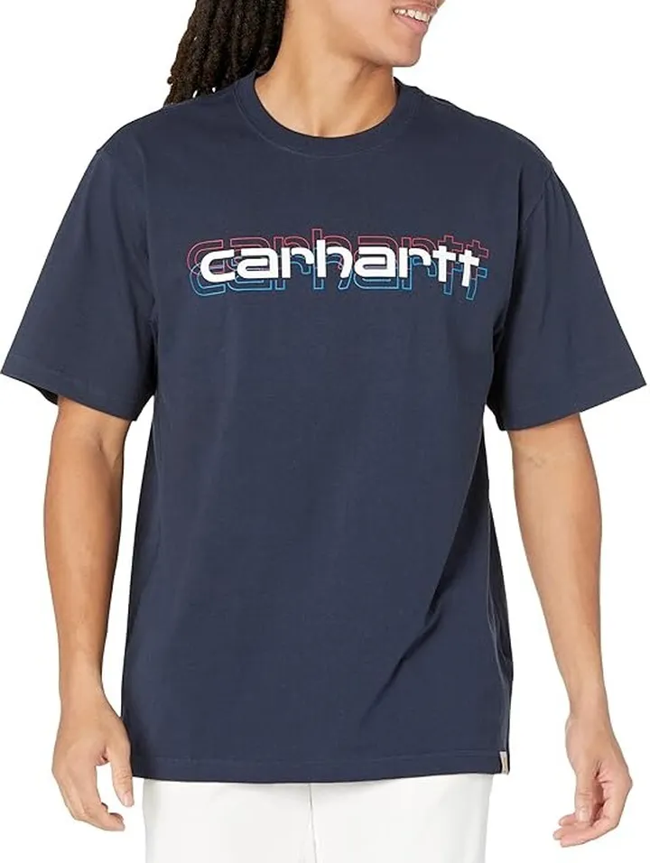 Carhartt Loose Fit Heavyweight Short Sleeve Logo Graphic T-Shirt (Navy) Men's Clothing