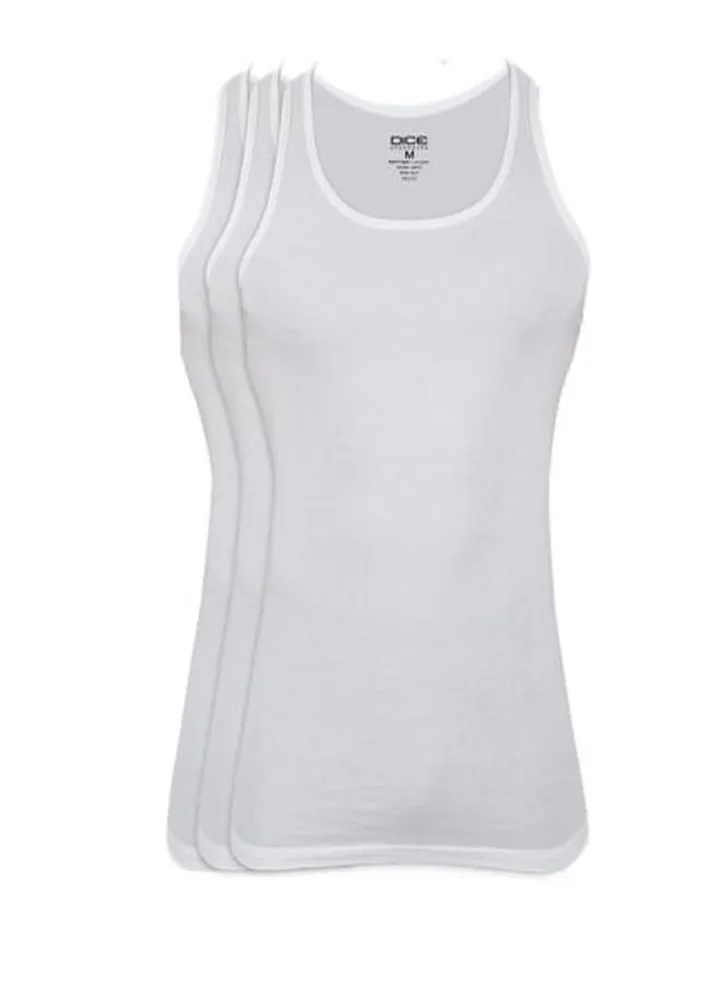 White men's sleeveless t-shirt, 100% cotton, 3 pieces