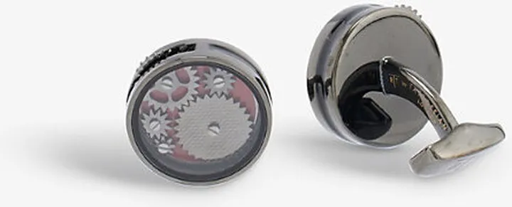 Mens Black Red Spinning Gear Metal Cufflinks