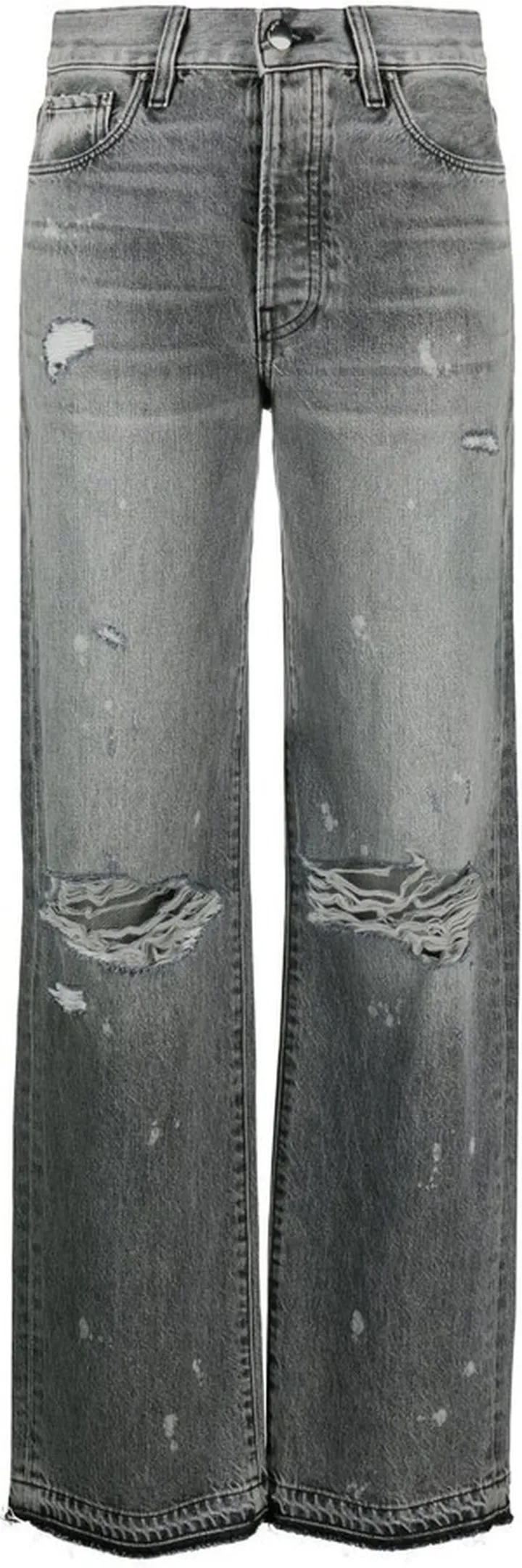 Grey Distressed Straight-Leg Jeans
