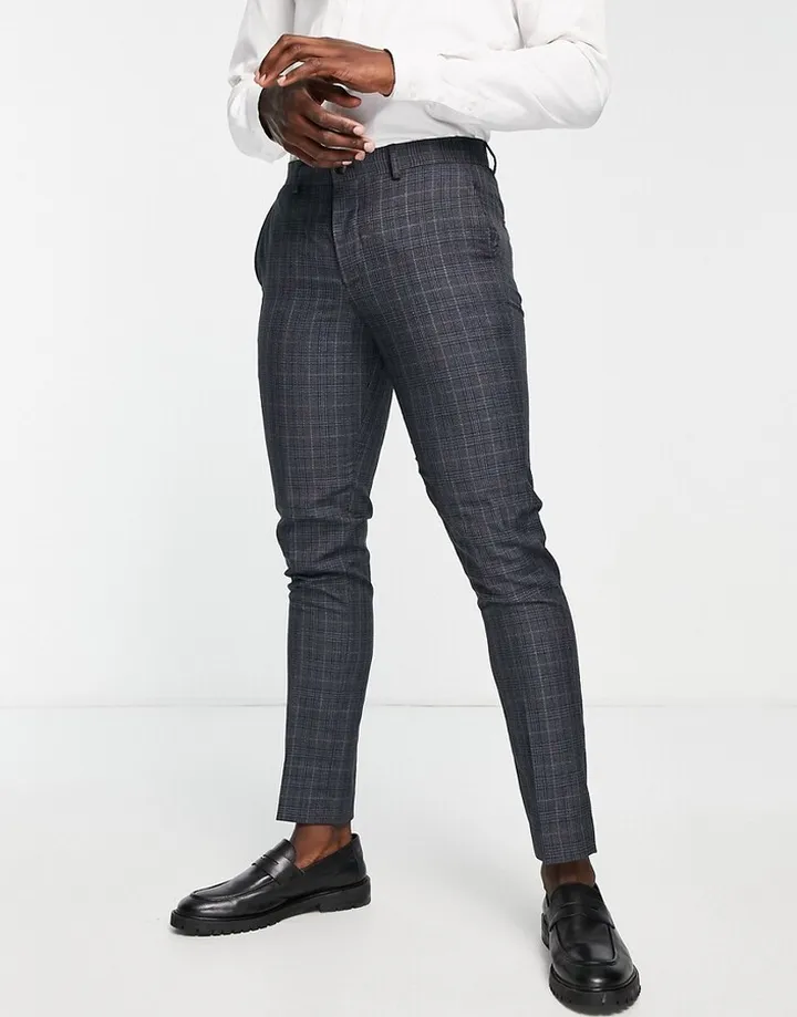 Jack & Jones Premium super slim check suit pants in blue