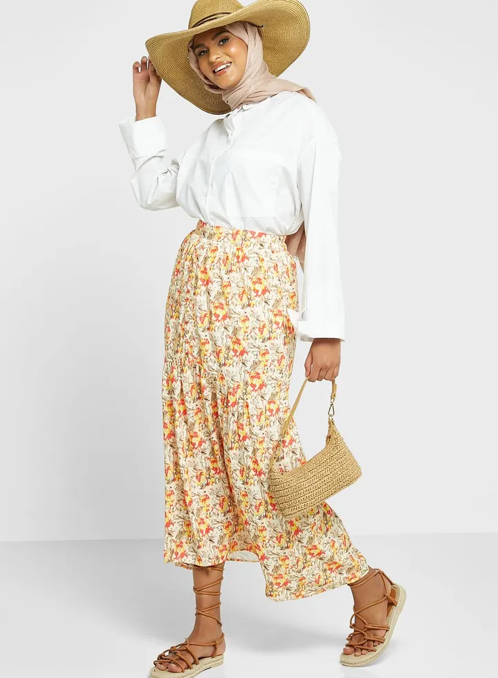 Yoke Detail Printed Skirt