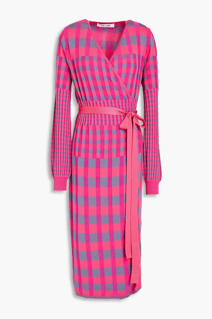Jacquard-knit wrap dress