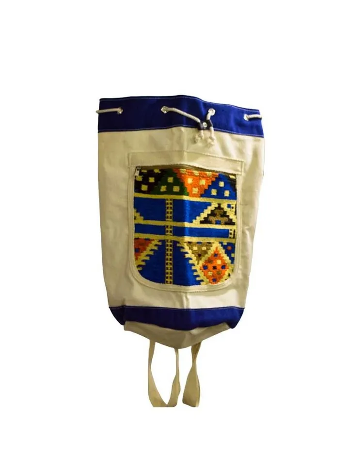 Handmade blue needlepoint backpack, 100% Egyptian cotton