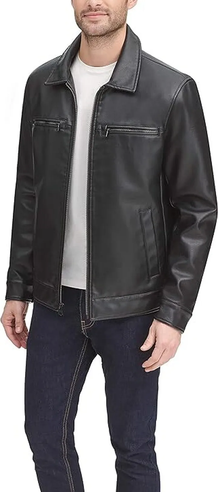 Dockers Men's James Faux Leather Jacket (Black W. Chest Zip) Men's Jacket