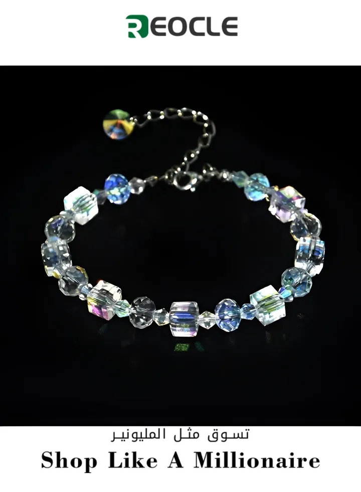 Women's Sterling Silver Bracelets Northern Lights Crystals Bracelet 7" Plus 2" Extension Mother's Day Birthday Anniversary Jewelry Gift for Women Girls