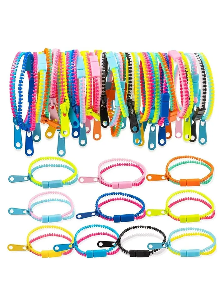 30 Pcs 7.5 inch Students Incentives Friendship Zipper Bracelets Birthday Party Favors for Kids Stress Relief Quiet Fidget Toys