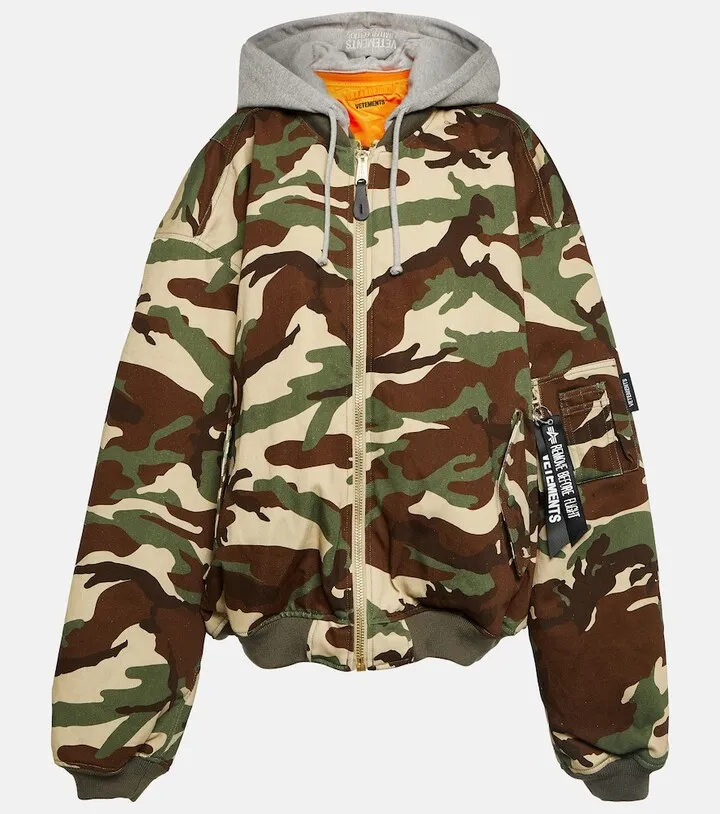 Printed cotton twill bomber jacket