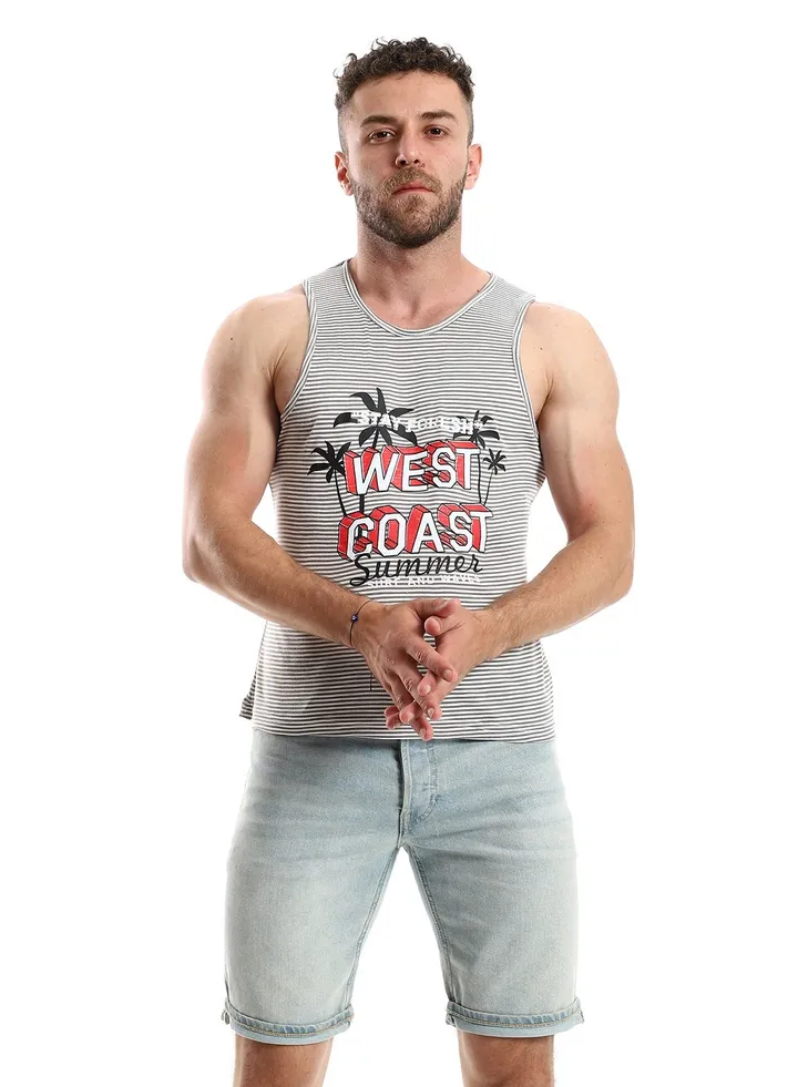 Dark Grey & White Slip On Cotton Tank Top
