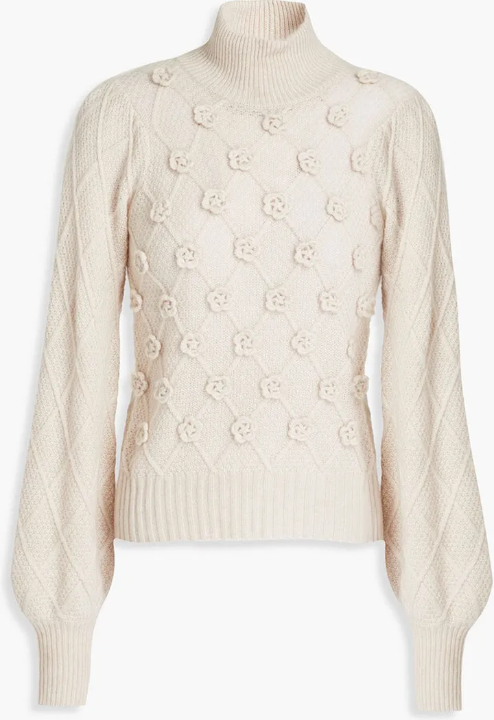 Crochet-knit turtleneck sweater