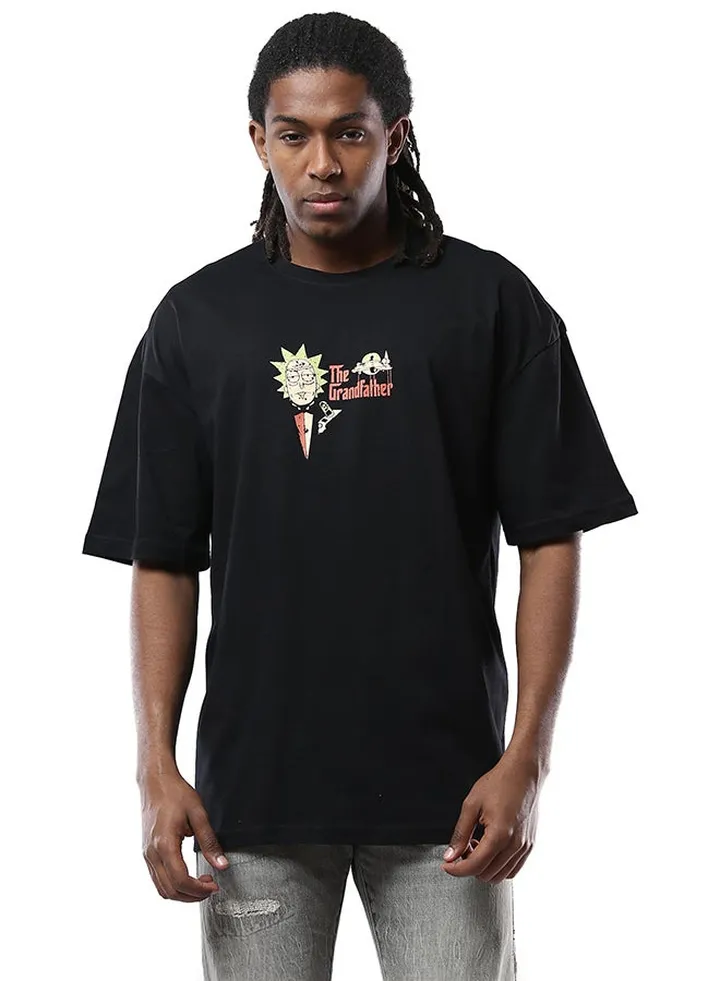 "The Grandfather" Elbow-Sleeves Cotton Black Tee