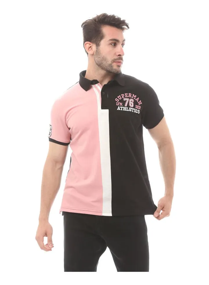 Knitted Cotton Polo Shirt- Light Pink & Black