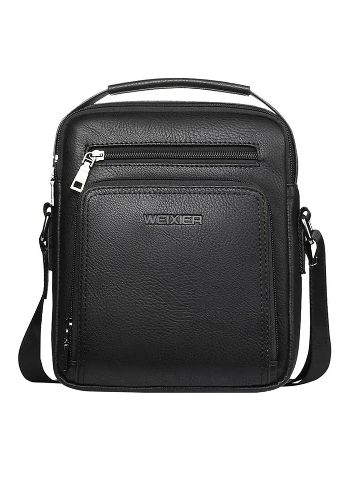 Leather Zipper Crossbody Bag Black