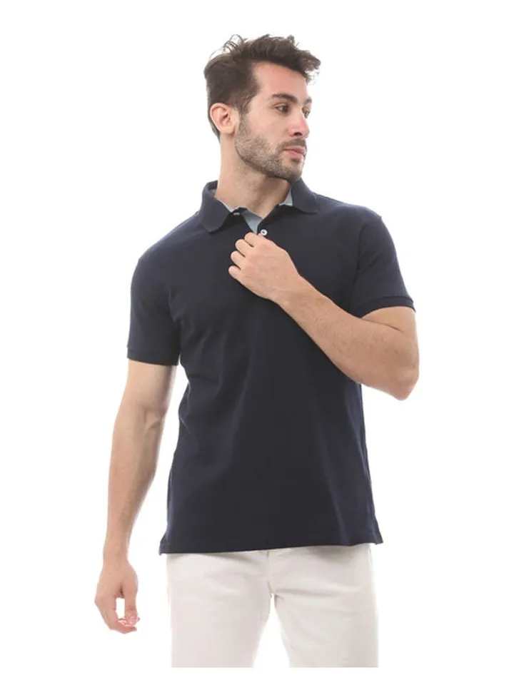 Cotton Short Sleeve Polo Shirt-Navy Blue
