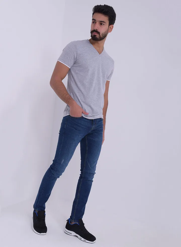 Short Sleeve V-Neck T-shirt Grey