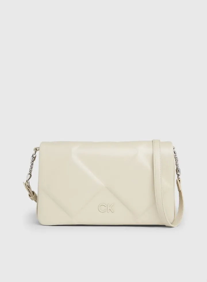 Women's Quilted Shoulder Bag - recycled faux leather exterior, Grey