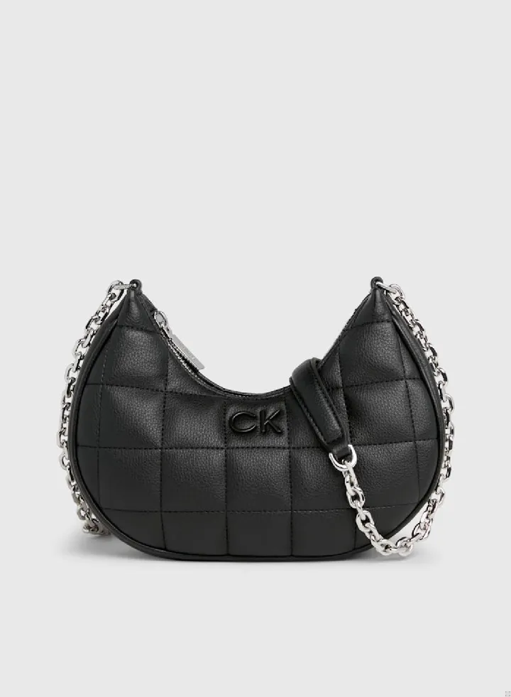 Women's Quilted Shoulder Bag - quilted faux leather exterior, Black
