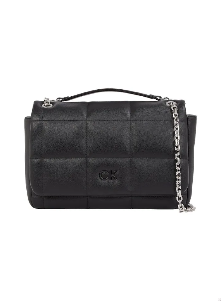 Women's Convertible Quilted Shoulder Bag - quilted faux leather exterior, Black