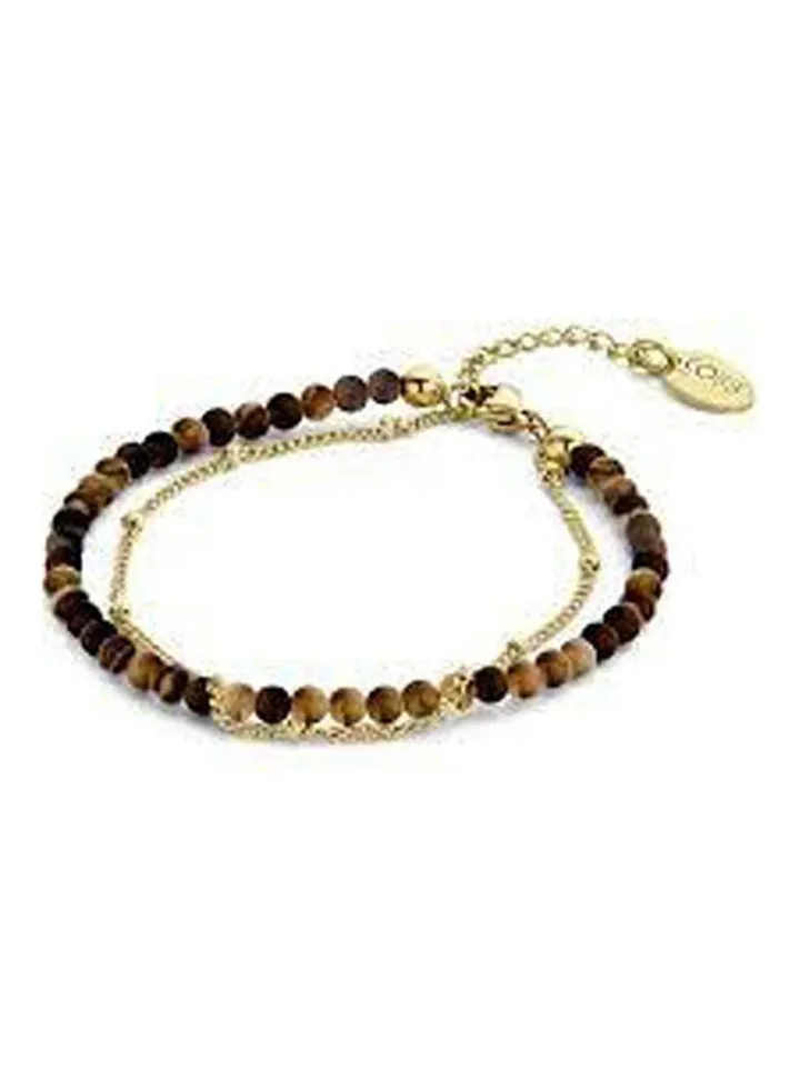 Dubble Bracelet With Tiger Eye Beads And Gourmet Chain .