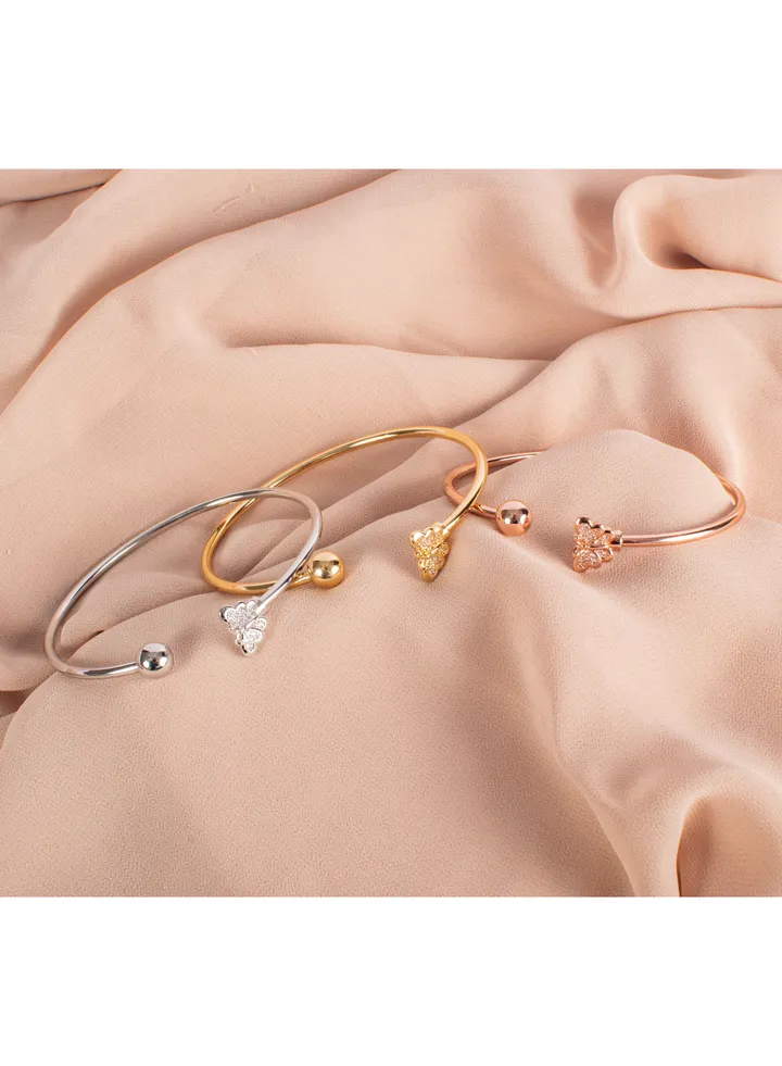 Chinese Gold Triple Bracelet Gold, Silver & Rose Gold Zirconic Butterfly