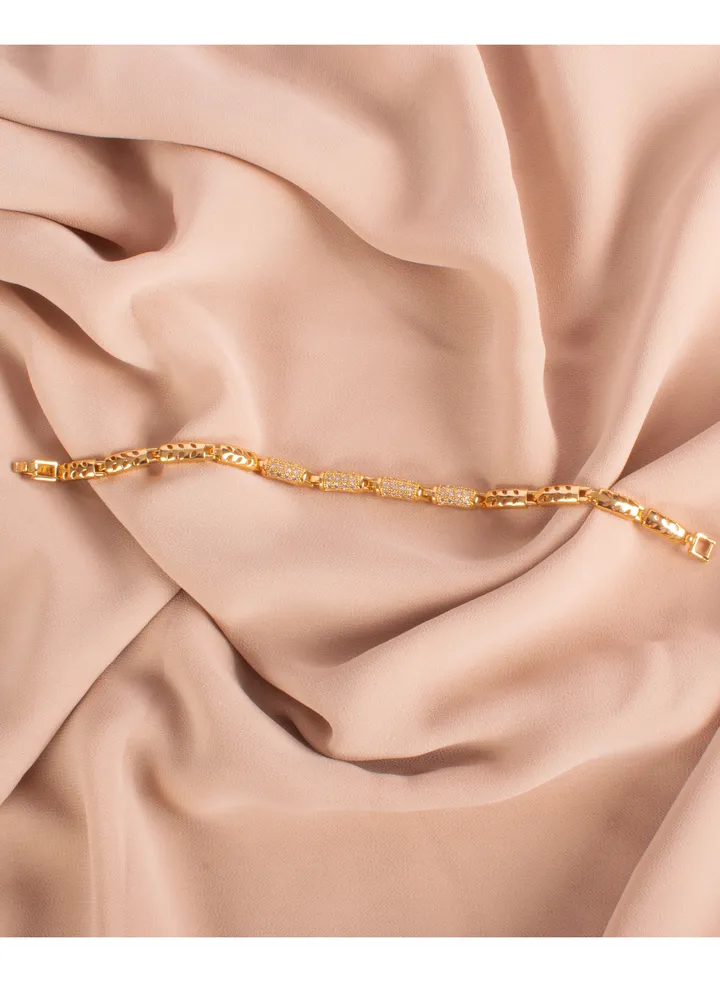 Chinese Gold Bracelet Gold with Clear Zirconic Stones