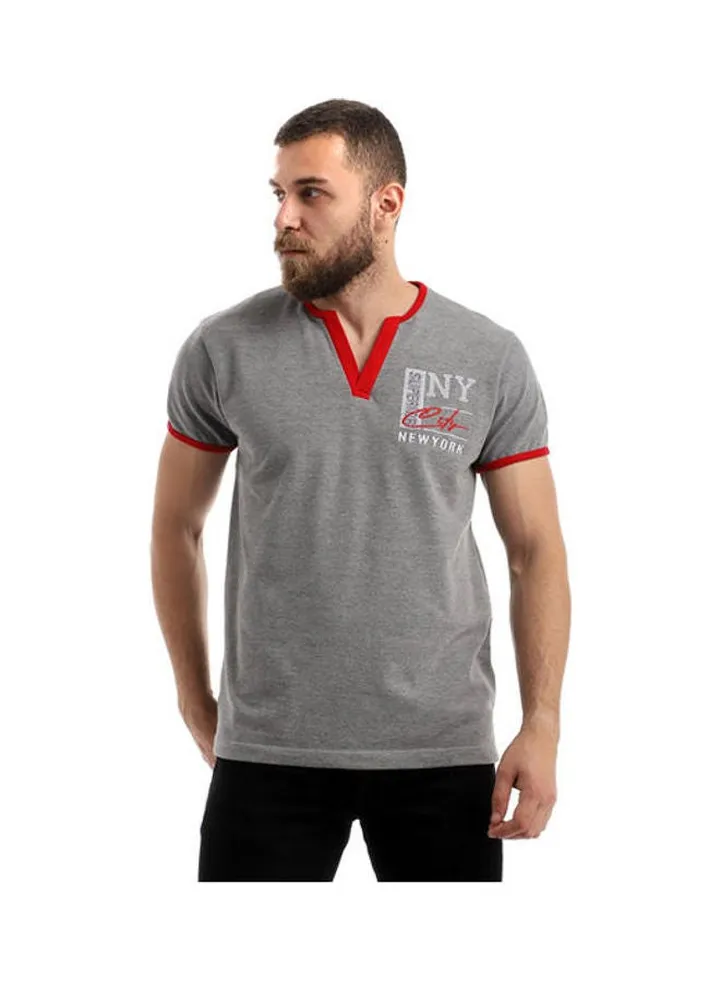 V-Neck Short Sleeve T-shirt Grey