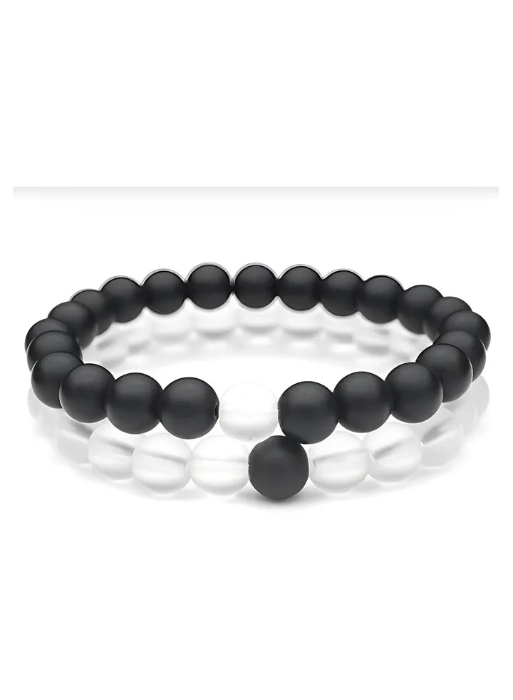 Set of 2 stone Distance beads bracelets for Couples unisex
