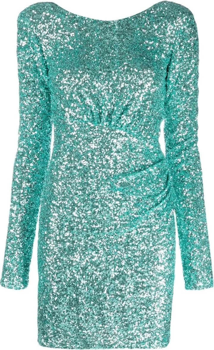 Sequin-Embellished Long-Sleeve Dress
