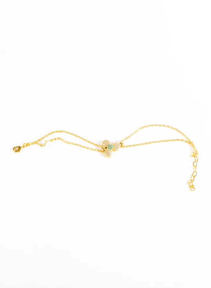 Chinese Gold Bracelet 2 layers with a Zirconic Flower