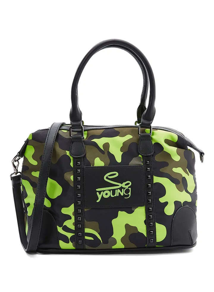 Zippered Closure Shoulder Bag Green/Black