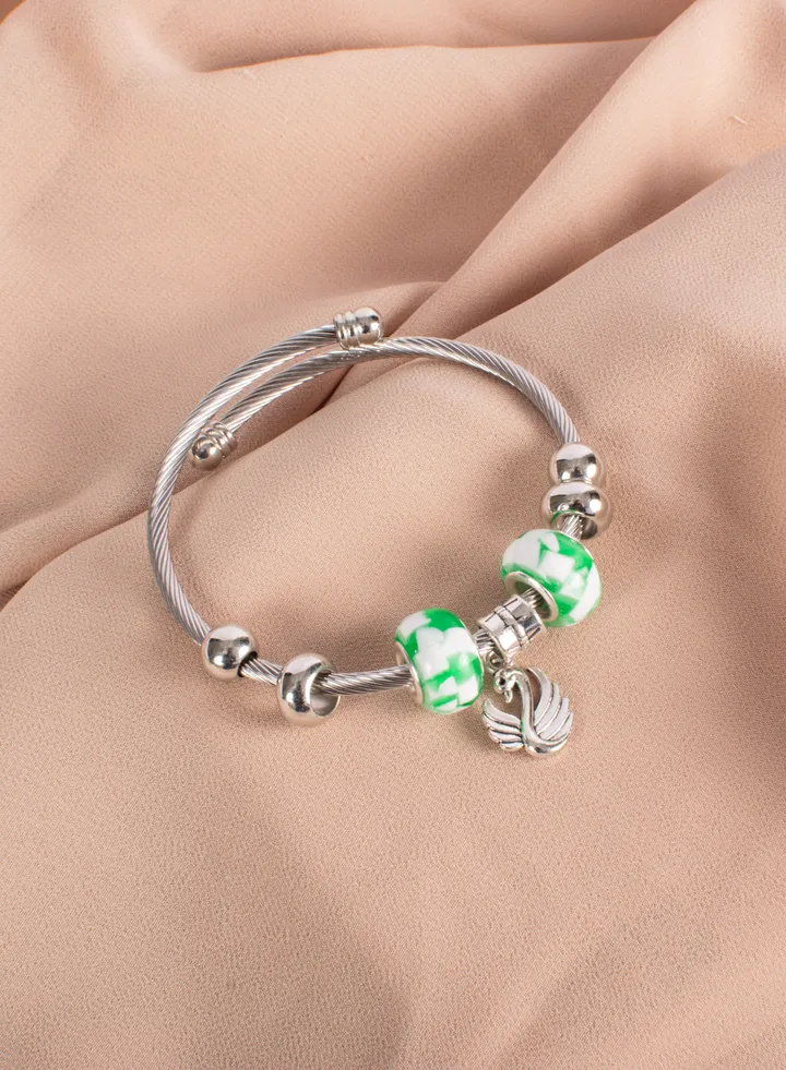Bandora Stainless Steel Bracelet with a Flamingo Pendant Marbel Green