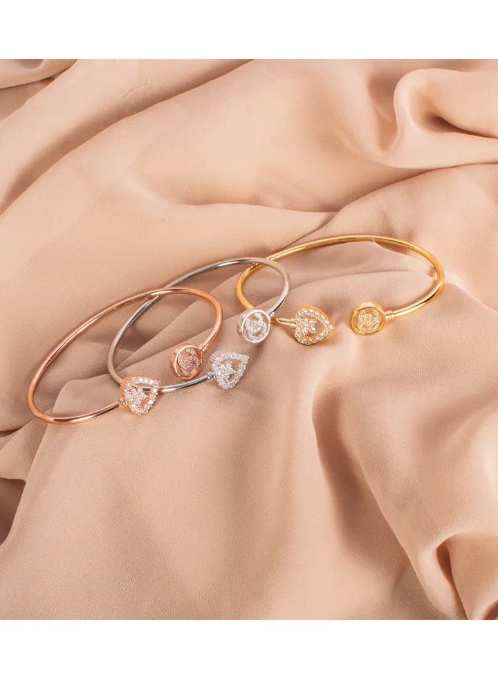 Chinese Gold Triple Bracelet Gold, Silver & Rose Gold Zirconic Heart