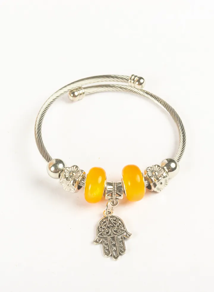 Orange Bandora Stainless Steel Bracelet with a Hand Pendant