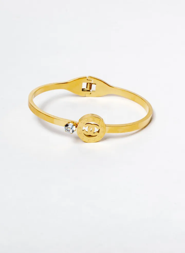 Stainless Steel 316 Bangal Bracelet with a Zircon Stone Premium Quality & Against Color Change