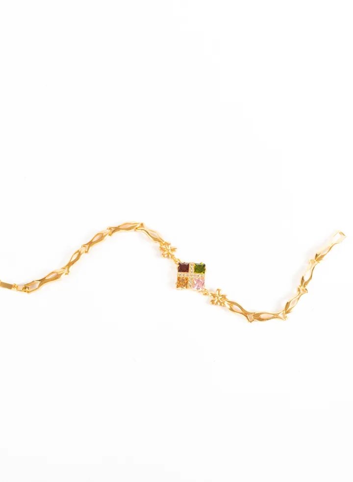 Chinese Gold Bracelet with a multicolors zirconic stones