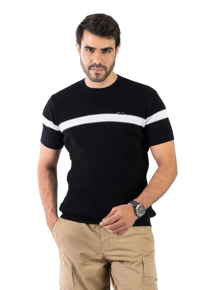 T-shirt Round Black With White Stripe