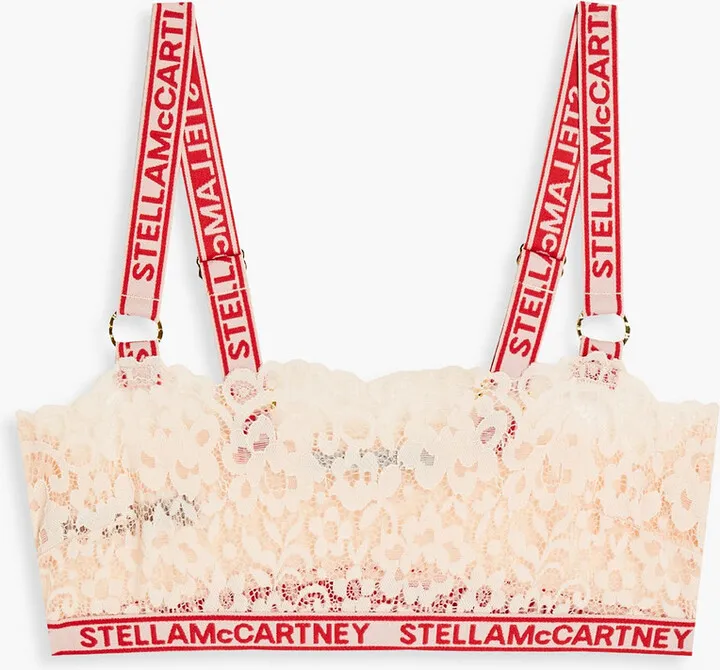 Flounce monogram-trimmed lace bralette