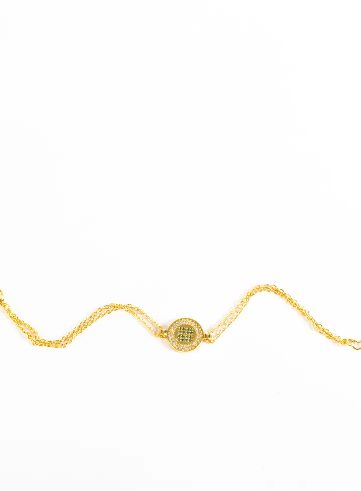 Chinese Gold Bracelet with a Green Zirconic Stones